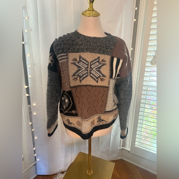 Eddie Bauer Sweaters - Vintage Eddie Bauer Wool Nordic Patchwork Sweater 90s Ski Cabin Size L